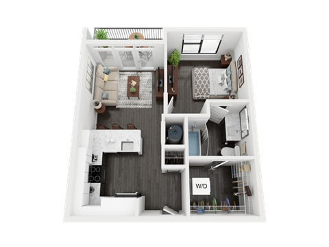 Floor plan for 1 bed, 1 bath, 585 sqft